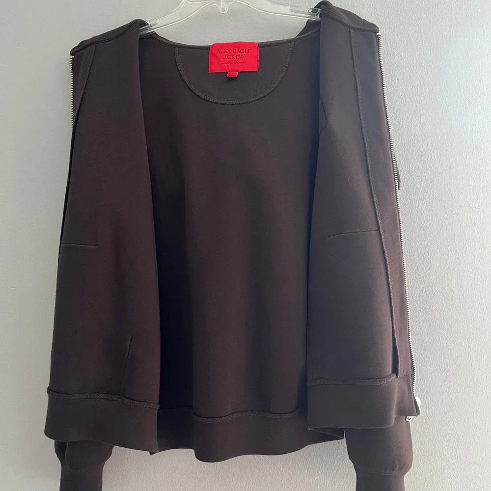 Alex Eagle X‎ J Crew Scuba Full Zip Hoodie Sweatshirt Size Small Brown Sporty - Picture 4 of 9